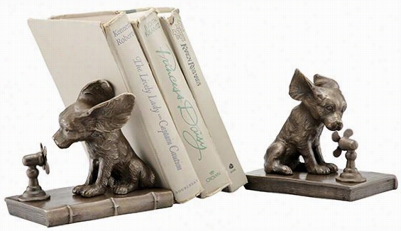 Cool Dog Bookends - Set Of 2 - 6""hx6""wx4""d, Copper Brass