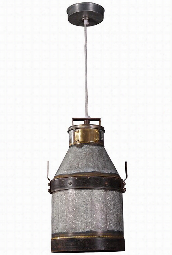 Cudahy Pendant - 18""hx10&""diameter, Galvanized Iron With Bronze Accents