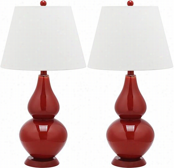 Cybil Double Gourd Table Lamp - Set Of 2 - 26.5""hx14"&quo;twx14&quoot;"d, Chinese Red