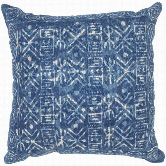 Dabu Swirl Pillow - 24""x24"", Blue