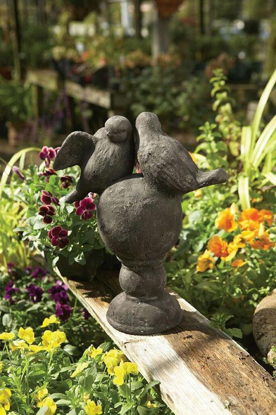 Doves On Round Finial Statuee - 12.25"&"hx4.75""wx9.75""d, Stone Finish