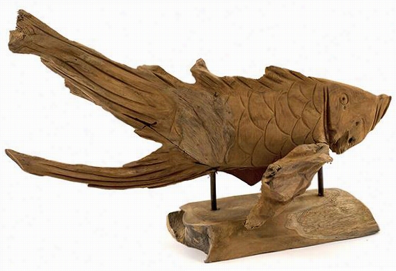 Driftwood Fish - 19""hx27.75""wx9.5""d, Brown Wood