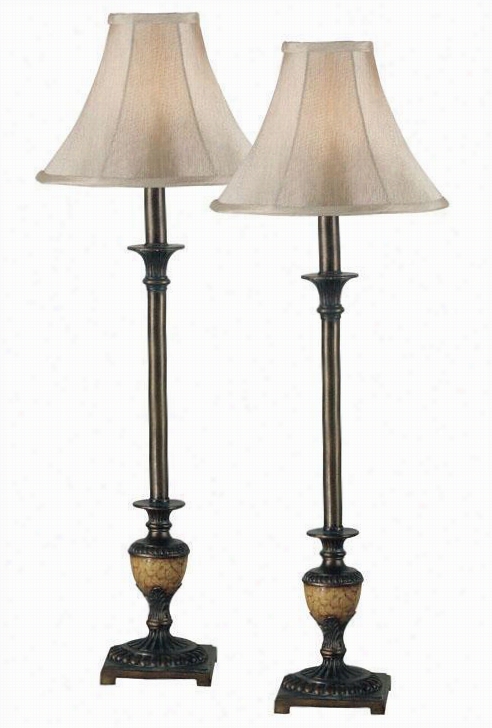 Emily Buffet Lamp - Set Of 2 - Tl Gl Bell Shd, Bronze