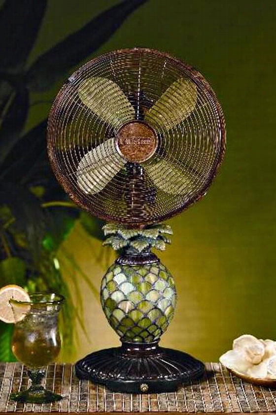 Glass Pineapple Table Top Fan - 23h X 10""d, Green