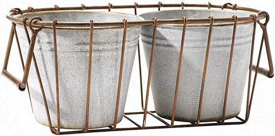 Metal Basket Planters - 4.75"&quoot;hx11""wx6.25""d, Steeo Gray