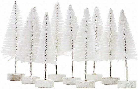 Mi Ni Trees - Set Of 9 - 7""hx.488""wx3""d, White