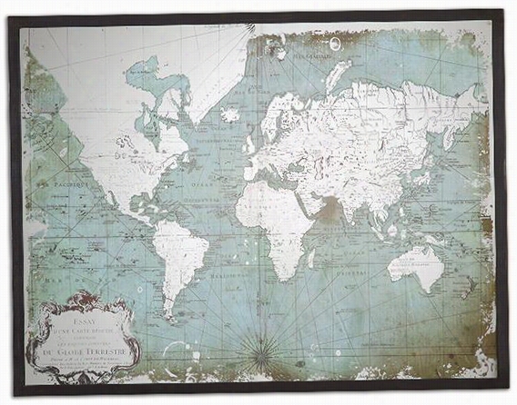 Mirrored World Map - 33""hx44""wx1"&"d, Black Frame