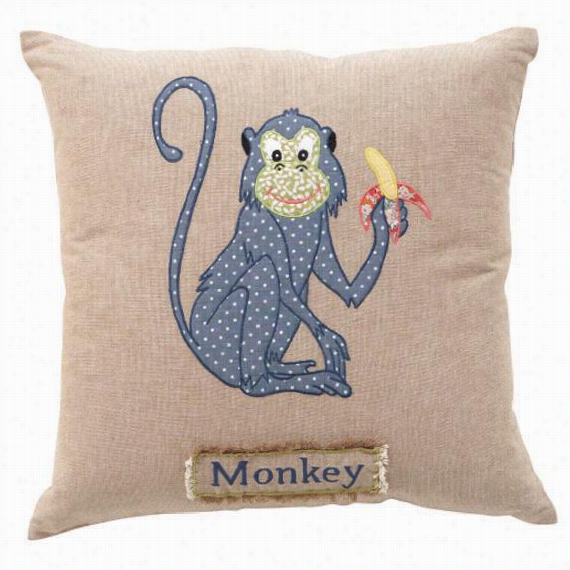 Monkey Decorative Pillow - 18""hx18""wx5""d, Tan