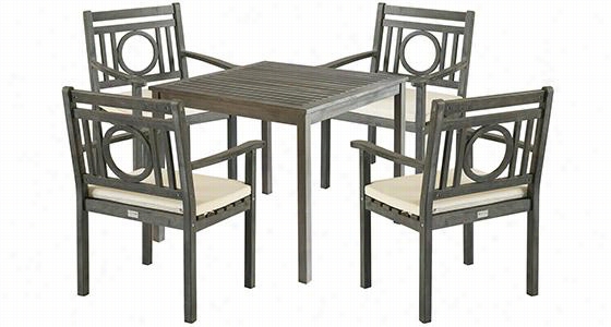 Montclair 5-piece All-weather Outdoor Patio Dining Set - 5-piece Set, Grey Finish ≈ Ivory Cushions