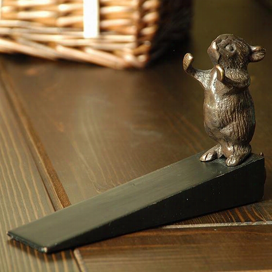 Mouse Door Stop - 4""hx6""wx1""d, Copper Brass