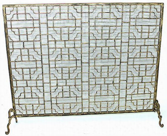 Palais Fireplace Screen-34.75""hx41""wx9quot;", Light Burnished Gold