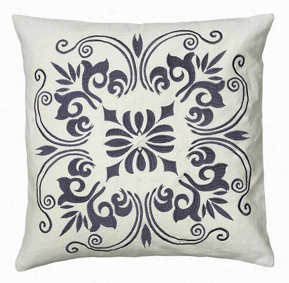 Pali Embroidered Pillow  - 18& Quot;"hx188& Quot;"wx3"&quog;d, Ivory/knife Blue