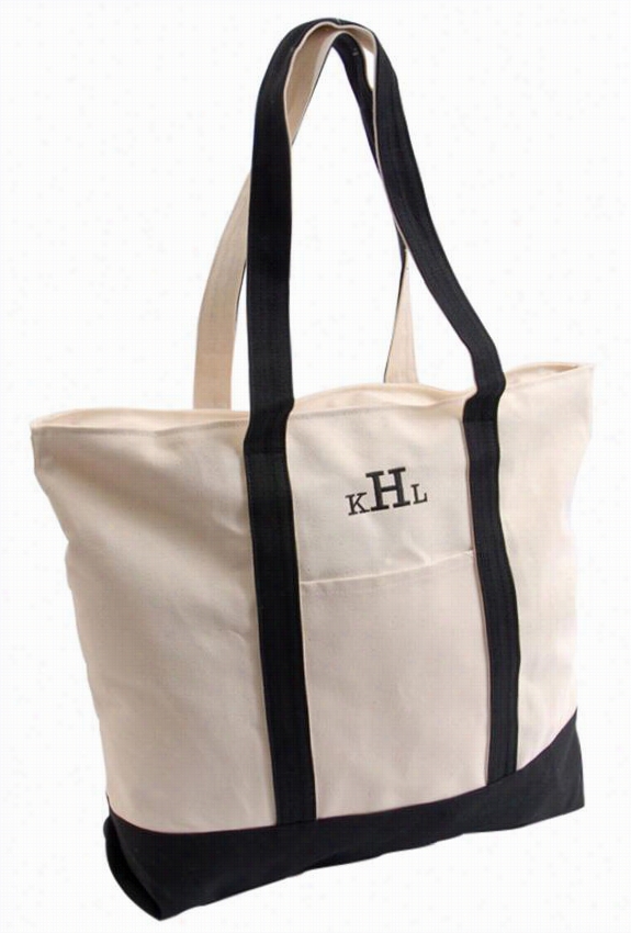 Person Alized Monogram Beach Tote - 17""hx21""wx5&qjot;"d, White/balck