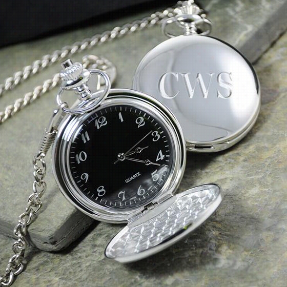 Pwrsonalized Monogram Pocket Watch - 2.25"&qu0t;hx1.75""w, Silver Plated