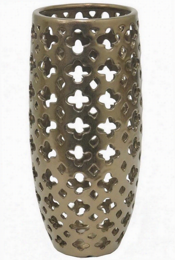 Pierced Metallic Vase - 11""hx5""distance Through The Centre , Bronze