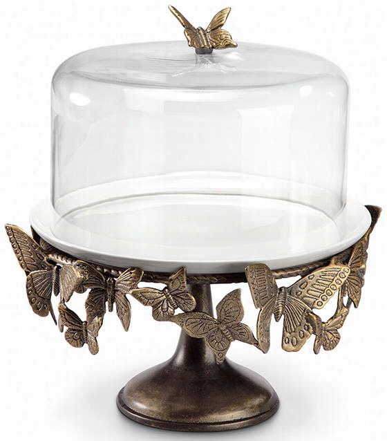 Whimsical Butterly Caek Stand - 15""hx14""wx14""d, Rubbed Iron