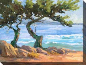 Wind-blown Cypress I Canvas Wall Art- I, Blue