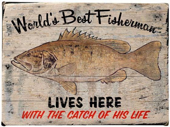 Worlds Best Fisherman Wooden Sign - 20""hx114""w, Gray