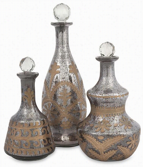 A Cadia Glass Decanters - Set Of 3 - Set Of Three, Mercury Gla Ss
