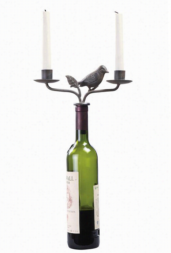 Bird Wine Sto Pper With Candlestick Holders - 4.25"&qyot;hx8.75""wx3.25""d, Brown