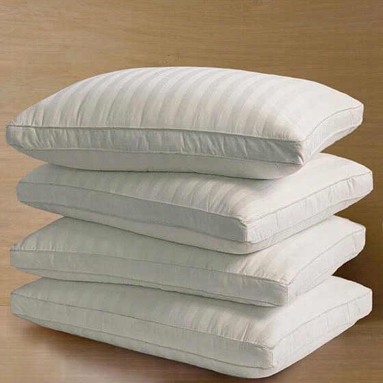 Cotton Dammask Sripe Down Alternatiev Pillows - Set Of 4 - Jumbo Medium, White