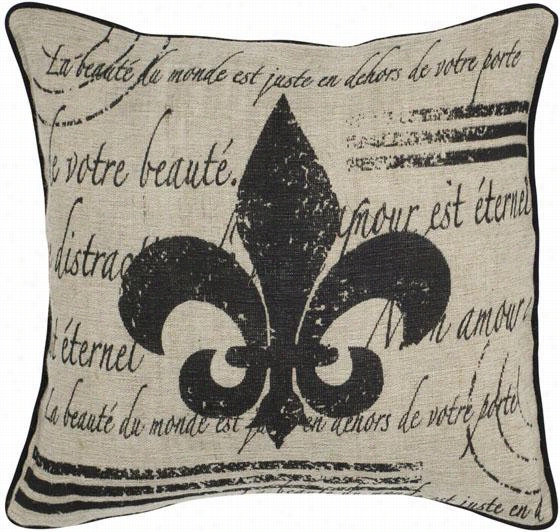 Fleur De Lis Pillow - 18""x18&quuot;", Ivory