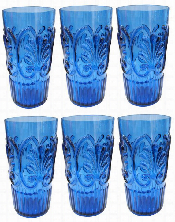 Florence Iced  Tea Glasses - Set O F6 - Set Of 6, Blue