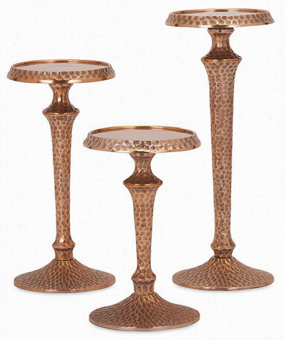 Hammmered Candle Hold Ers - Set Of 3 - Set Of Three, Copper