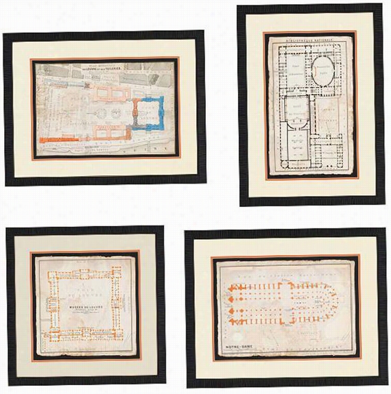 Paris Landmarks - Set Of 4 - Set Of 4, Tim Burney