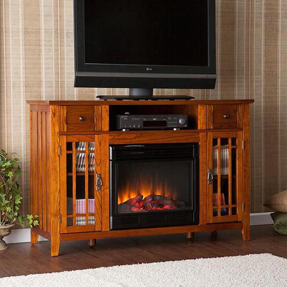 Salinas Media Fireplace - 35hx52w, Brown Oak