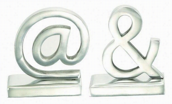 Symbols Bookends - Set Of 2 - 7""hx6""w, Silver