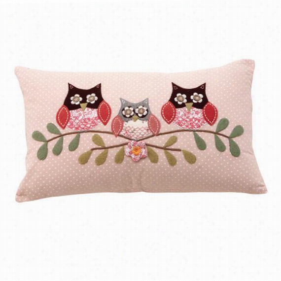 Three Owls Decorative Pillow - 12&quo;t"hx20""wx4&quo T;"d, Pink