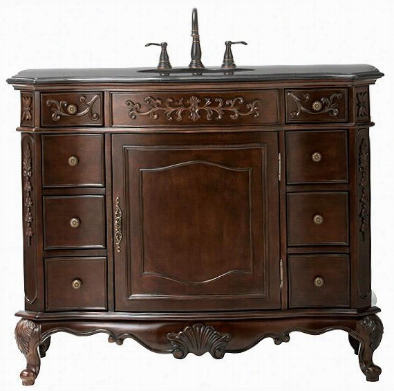 Winslw 8-drawer Deluxe Vanity - 37""hx45.5&uot;"wx22""d, Antique Cherry With Black Gr Anite