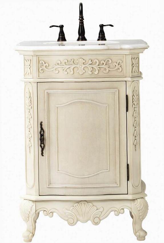 Winslow Single Vanity - 37"&;quot;hx26""wx22""d, Antique White  With White Marble