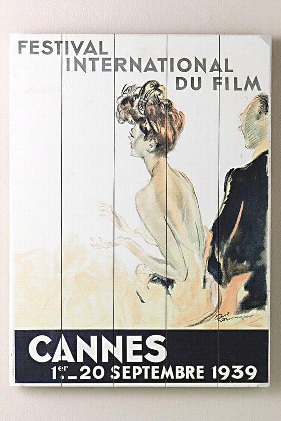 1939 Cannes Film Festival Wooden Sign - 20""hx14""w, White