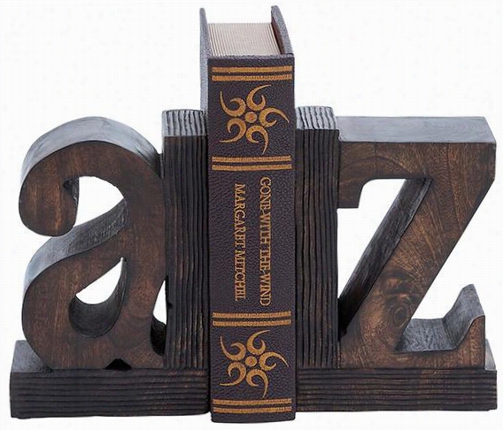 A  To Z Bookends - Set Of 2 - Set Of 2, Brown