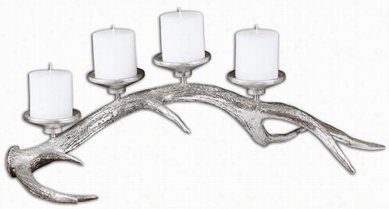 Antler Candle Holder - 8""hx26""wx11""d, Silver
