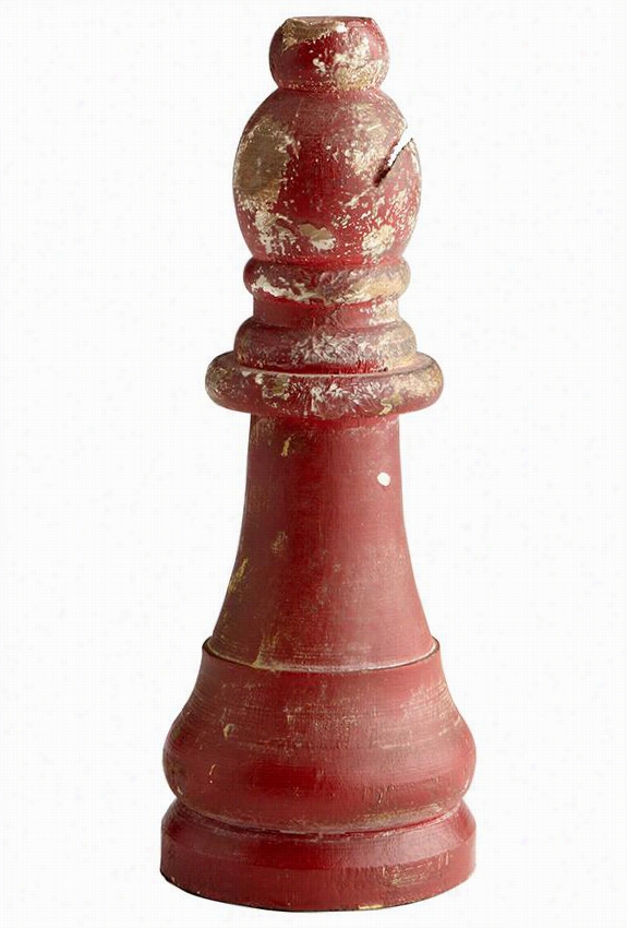 Bishop Chess Wood Sculpture  -8.5""hx3.25""diameter, Antique Crimson