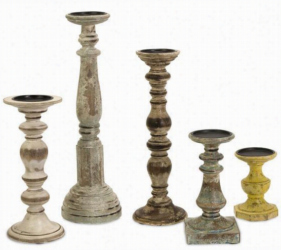 Cain Candle Holders - Set Of 5 - Set Of 5, Distressed Wood