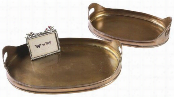 Copper Oval Platters - Set Of 2 - Set Of Two, Copper