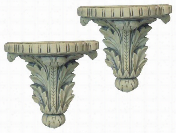 Deep Acanthus Brackets - Set Of 2-  Set Of Two, Fossil/bone