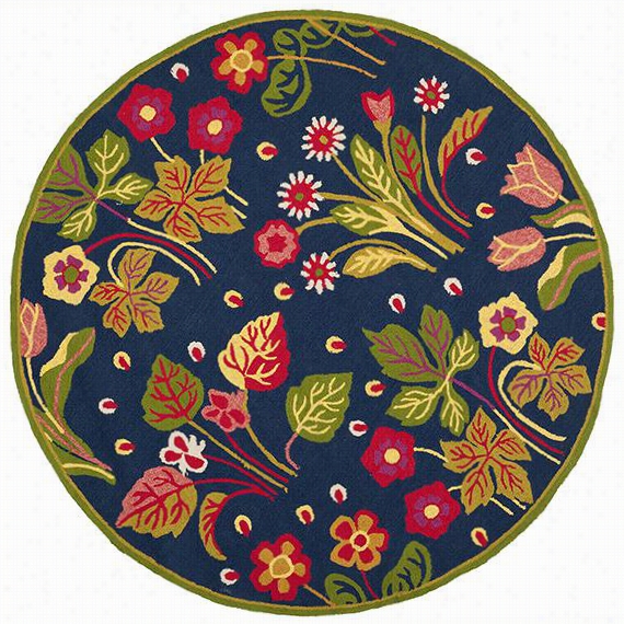 Evening  Garden Ara Rug - 4'round, Navy Blue