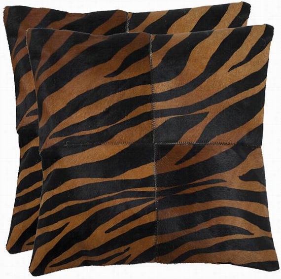 Faux Tiger Pillow  -set Of 2 - 18"&q Uot;hx18""wx4""d, Brown Tiger