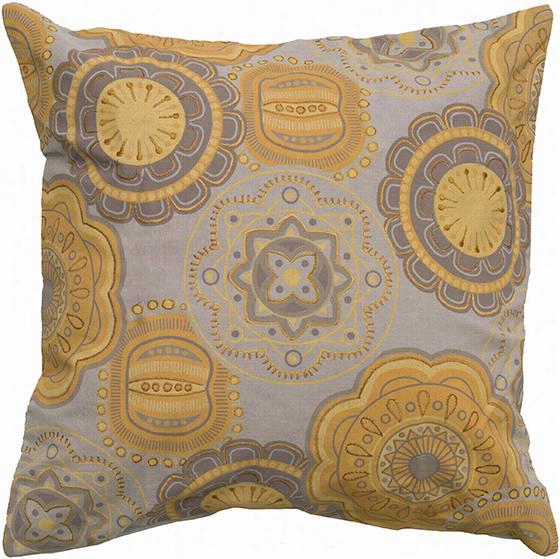 Flora Medalllion Pillow - 20""squarex20"&q Uot;w, Taupe/mustard