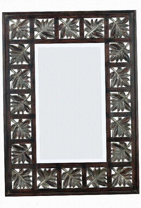 Foloage Wall Mirror - 32h X 23""w, Dark Walnu W/silver