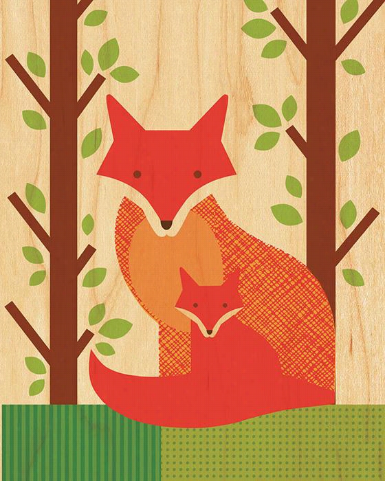 Forest Fox Wood Wall Art - 14""hx11""w , Orange