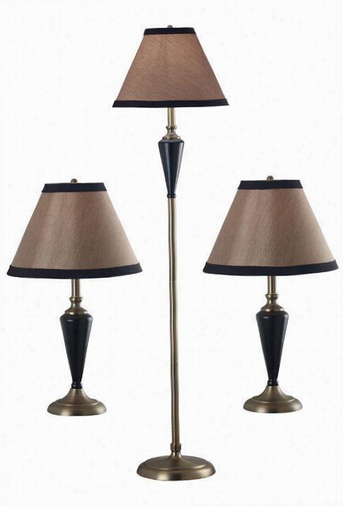 Hunley 3-pack Lamp Place - Gld Fbric Shade, Bronze