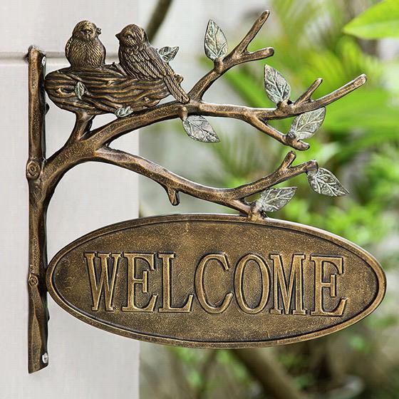 Lovebirds Wall-mounted Welcome Sign - 12""hx12.5"&qupt;wx1.5""d, Bronze