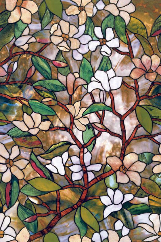 Magnolia Stained Glass Window Film - 36h X 24&suot;"w, Green