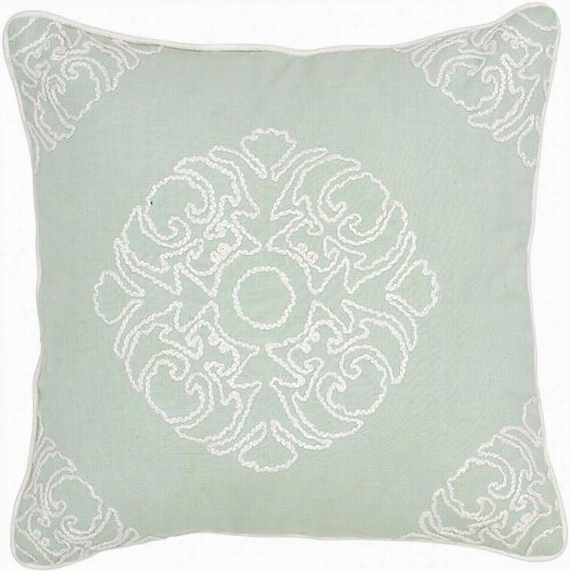 Meena Embroidered Pillow - 18""hx18"& Q Uot;wx3""d, Aqua Blue